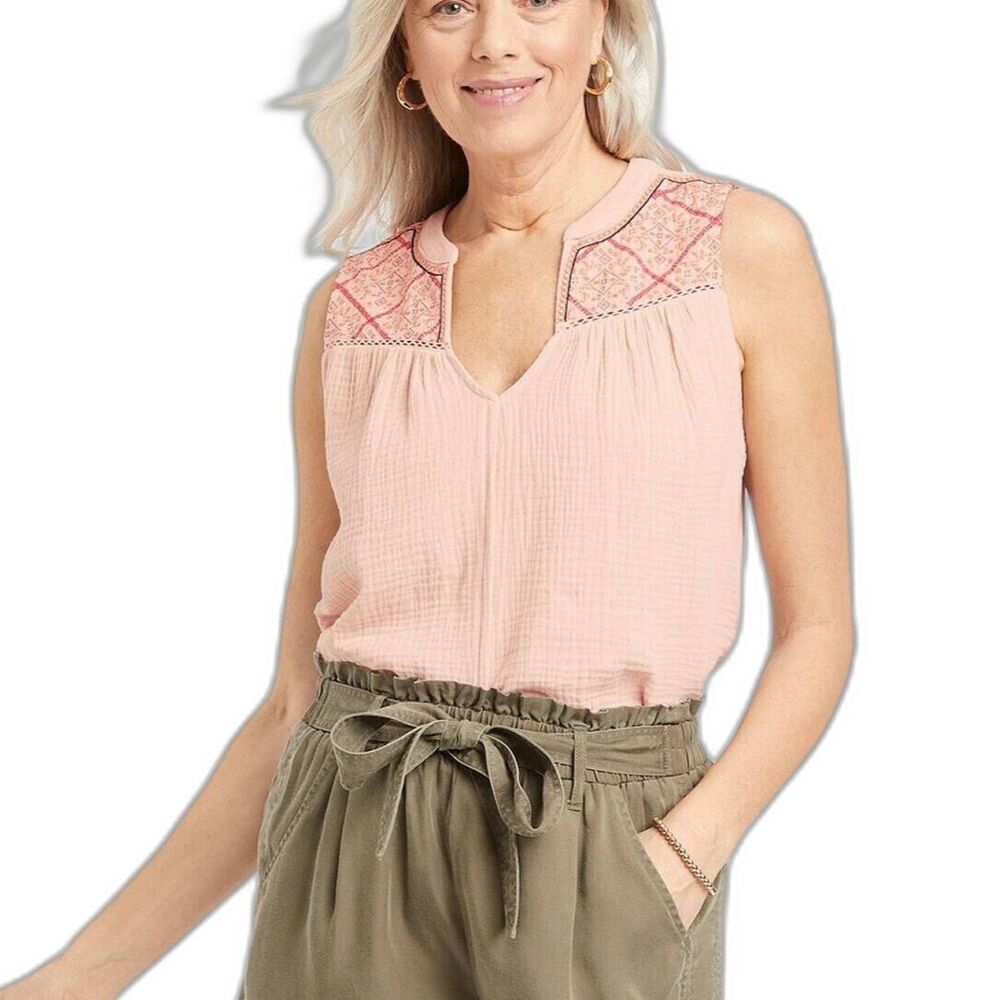 Knox Rose NWT Pink Melon Sorbet Embroidered Sleeveless V-Neck Tunic Size XXL